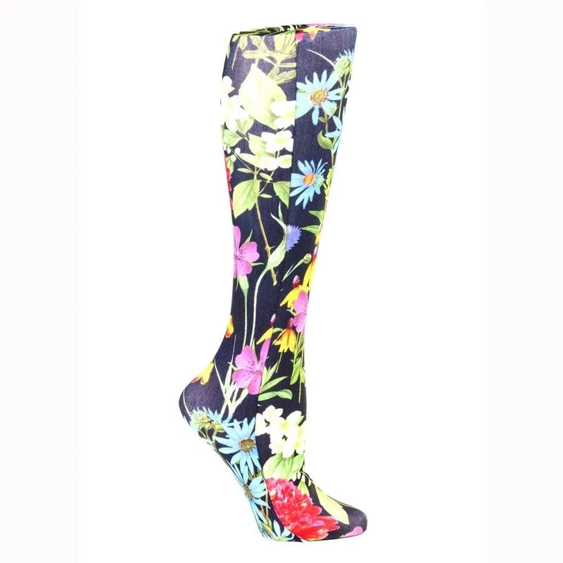 black bellagio floral compression socks