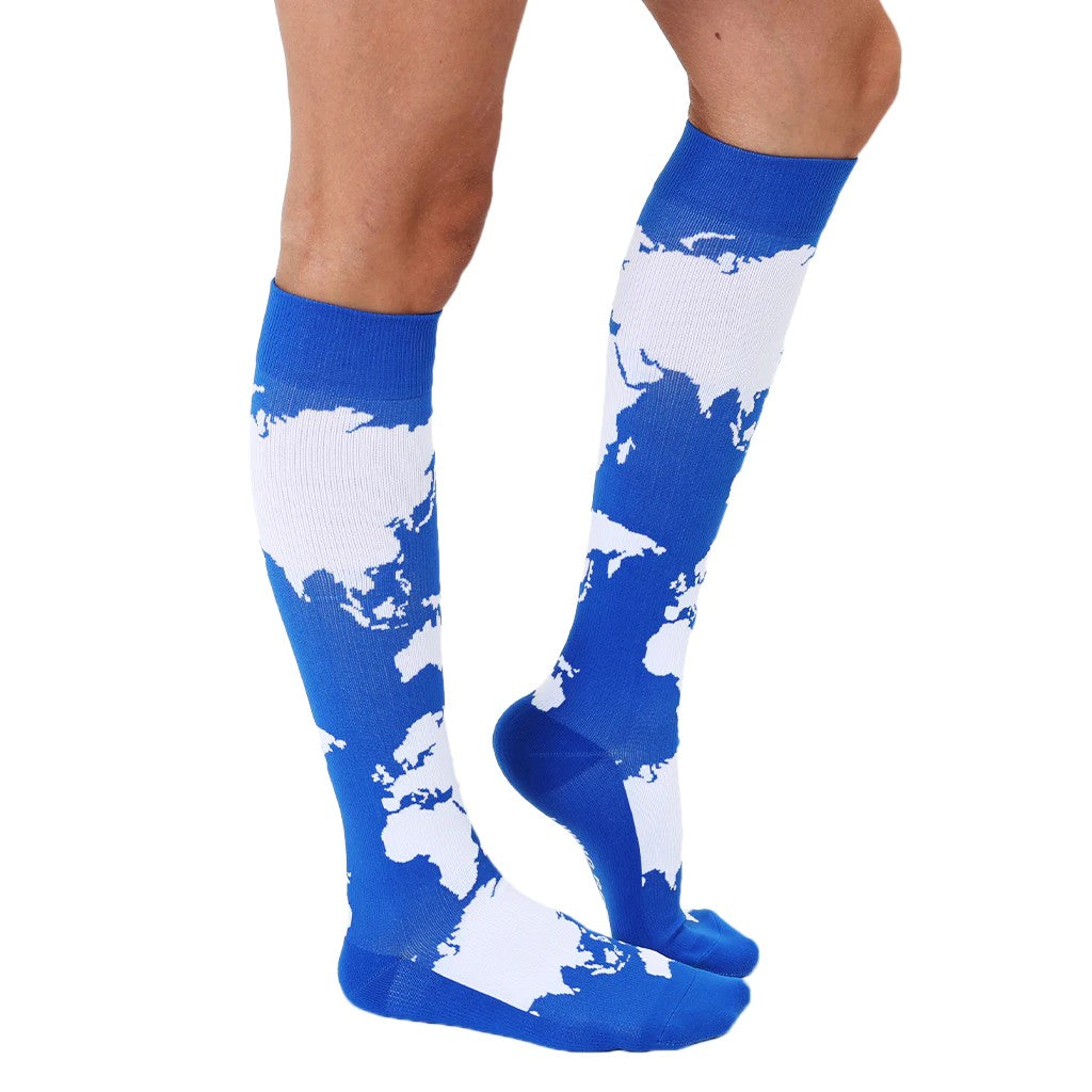 Travel Compression Socks with a Map Print with 15-20 mmHg