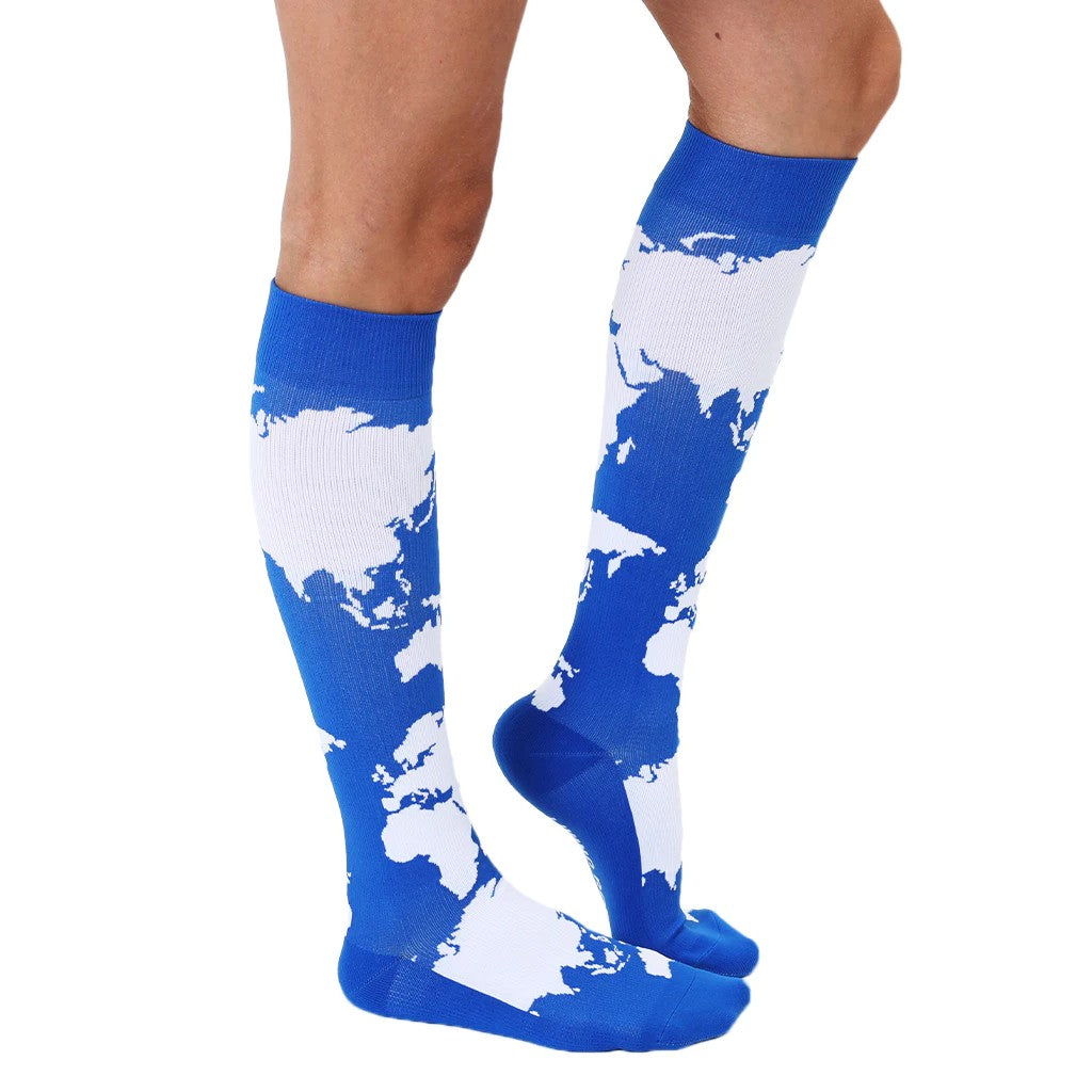 Travel Compression Socks with a Map Print