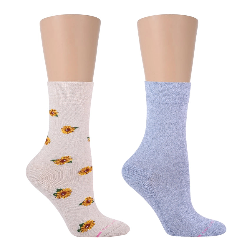 diabetic socks 1 blue and 1 with sunflowers