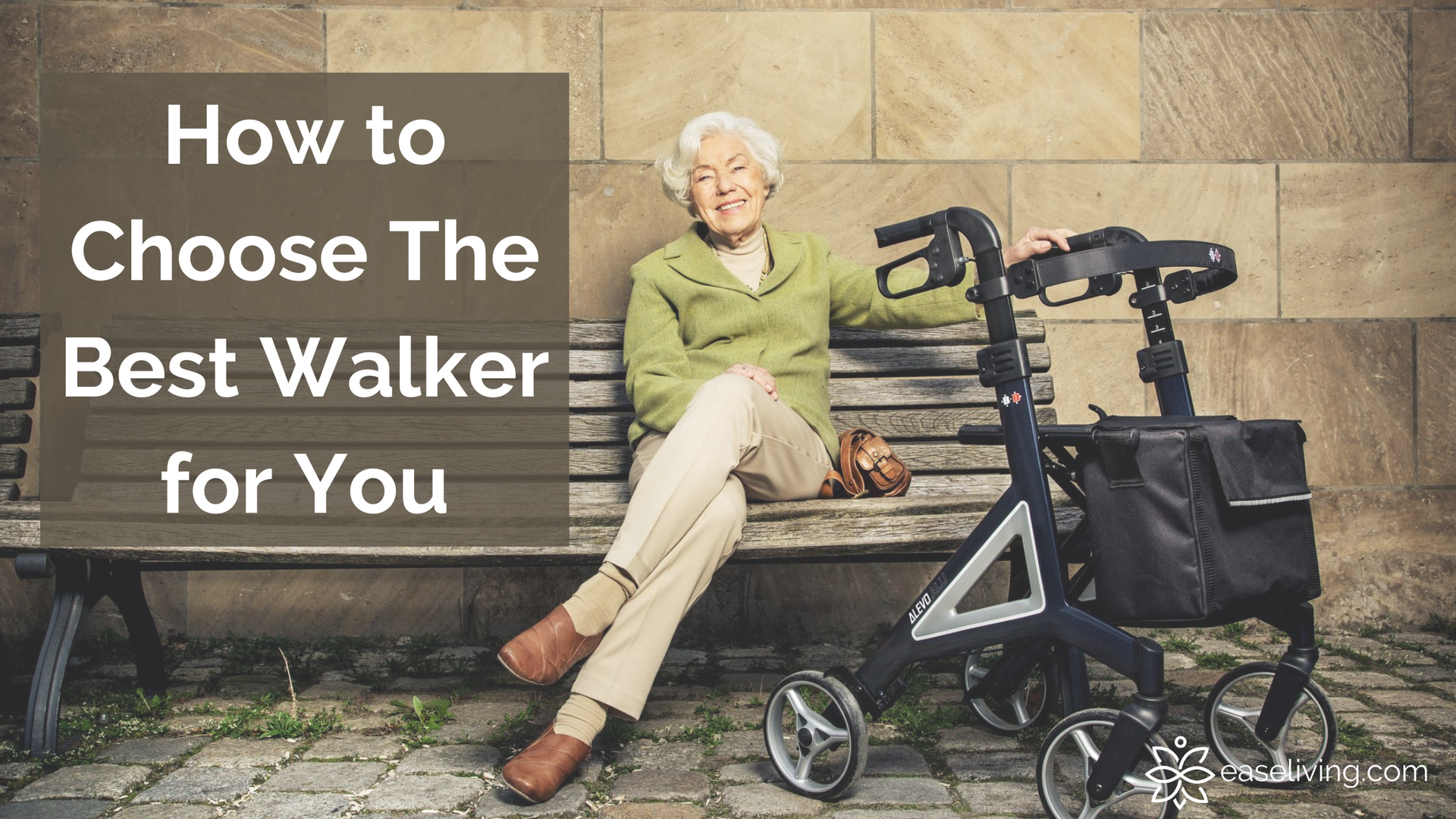 woman sitting on a bench with a euro walker