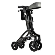 Folded Maverick Carbon Fiber Black Rollator Walker on white background