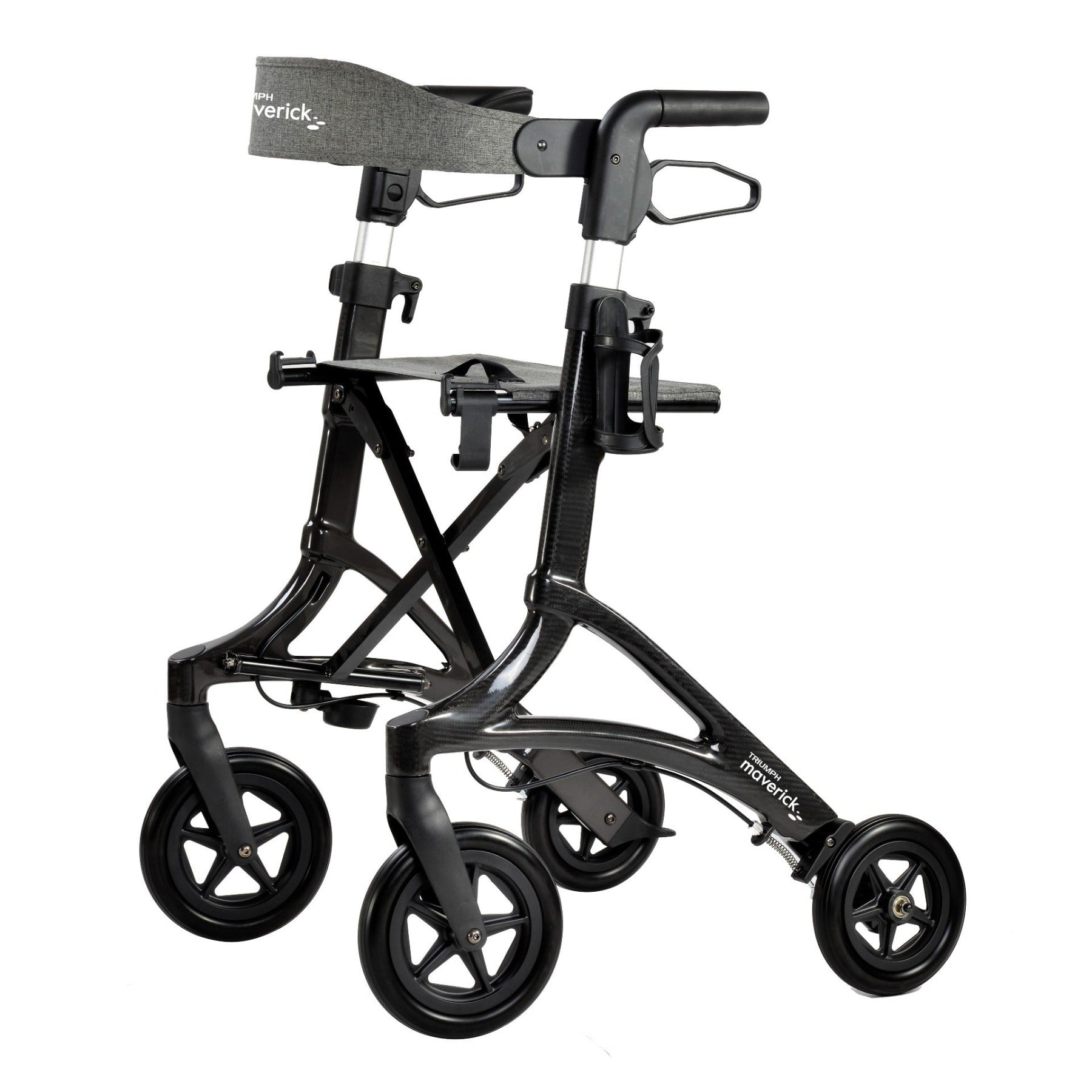 Maverick Carbon Fiber Black Rollator Walker on white background