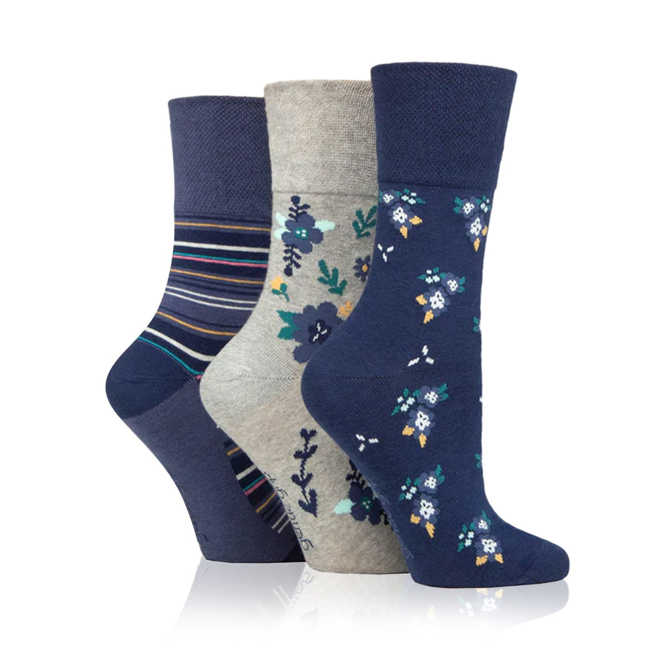 floral non binding socks in navy blue