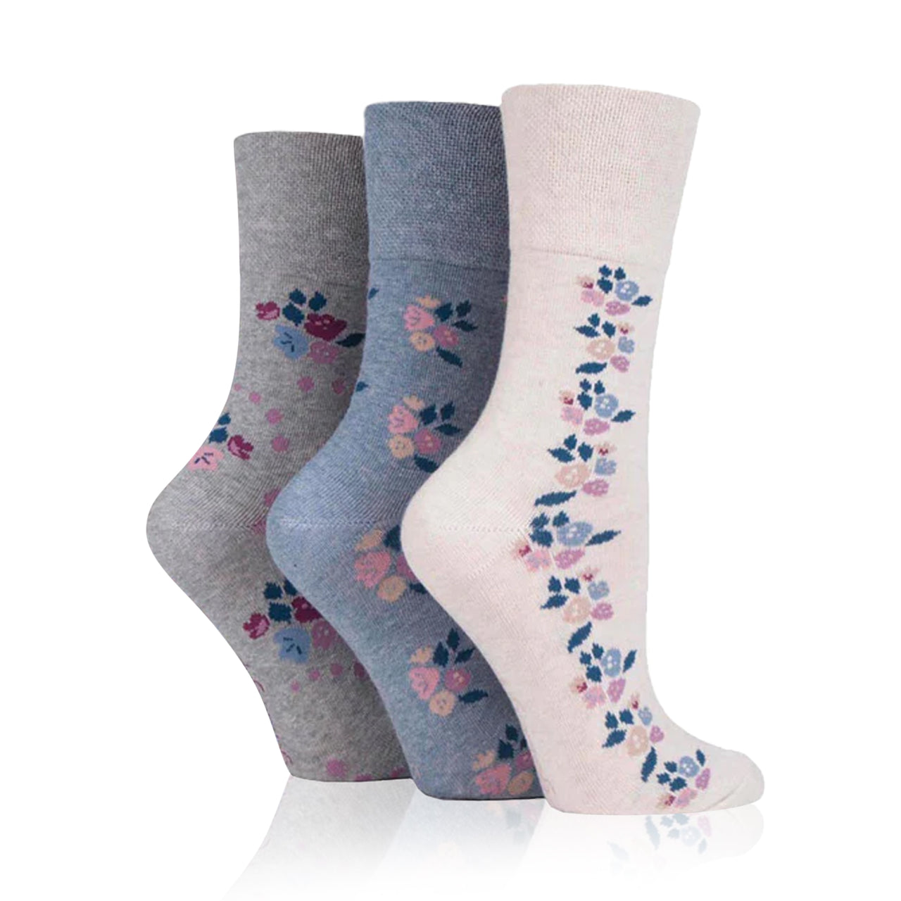 diabetic non binding socks in neutral floral