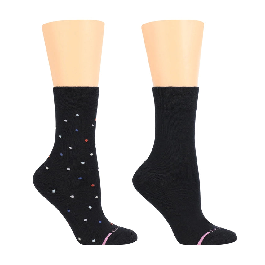 Black Multidots Comfort Top Diabetic Cushioned Socks 2 Pack