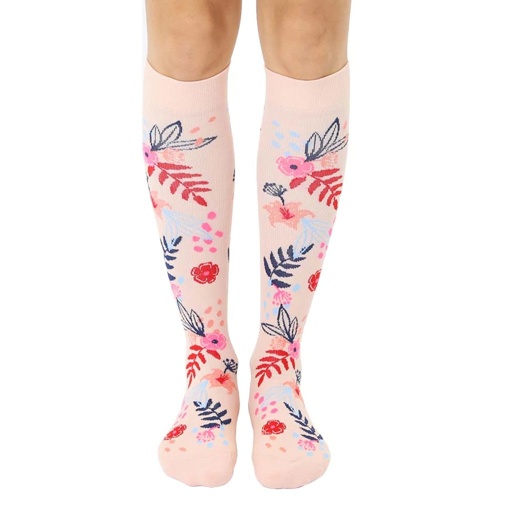 pink floral compression socks