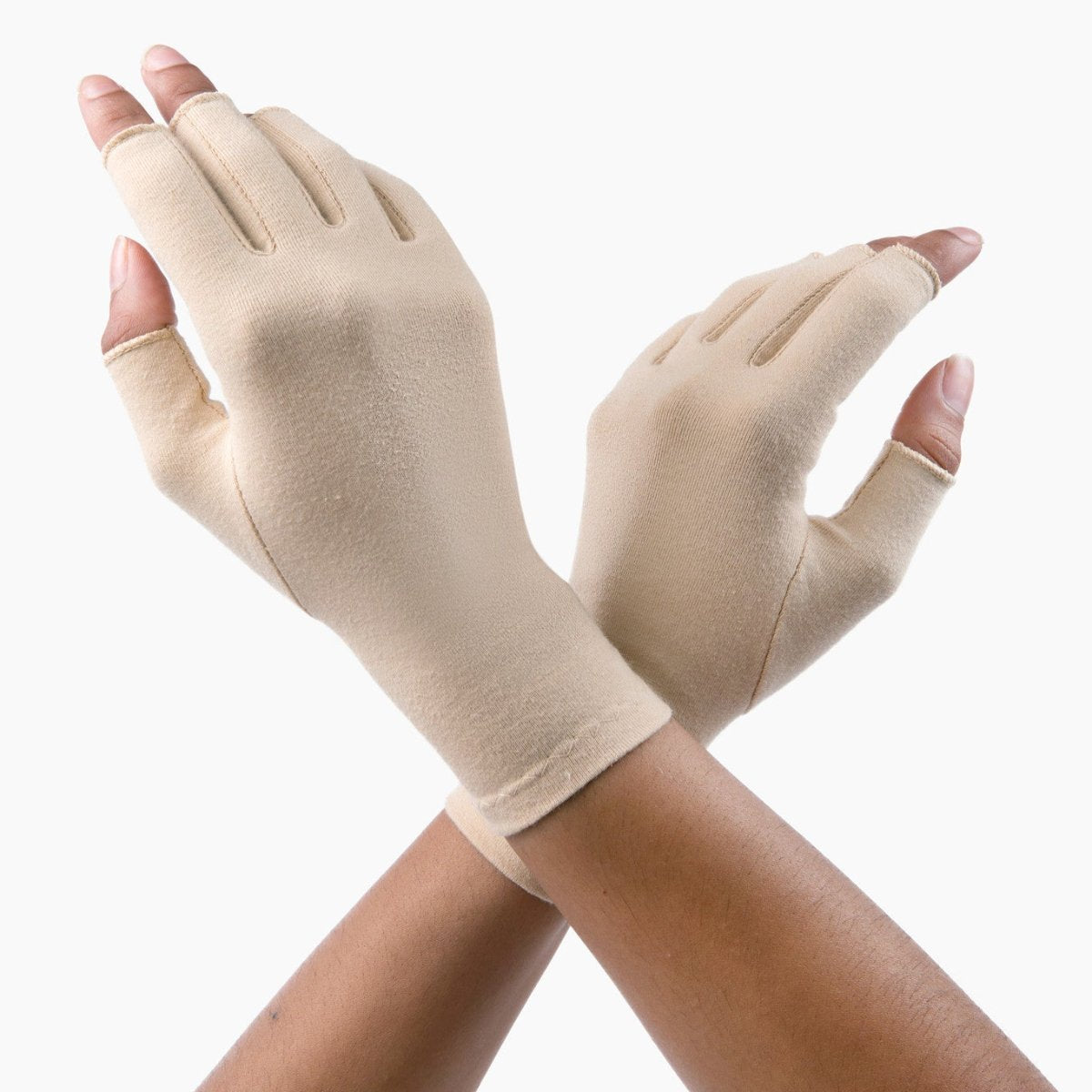 sandy beige cotton compression gloves