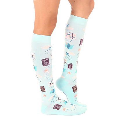 compression socks with fun travel print