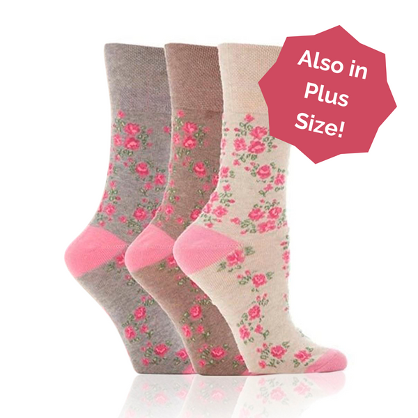 Drew Brady Vintage Rose Non Binding Socks for Women in Regular Plus Sizes Regular