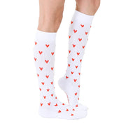 White compression socks with red hearts