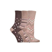Bamboo neutral non binding socks with hearts dots and stripes