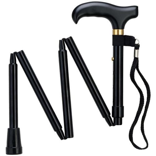 black adjustable folding walking cane